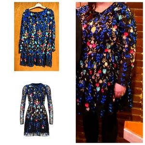 Showstopping embroidered black mesh Badgley Mischka dress